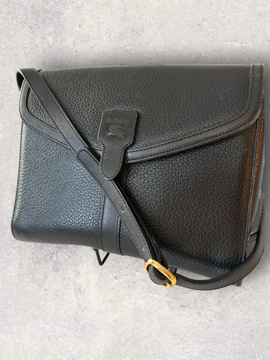 Burberry Handbags - Burberry Black Pebbled Leather Shoulder Bag with Nova Check Interior